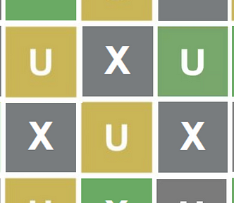 Letters U and X on a colorful grid that resembles the Wordle interface