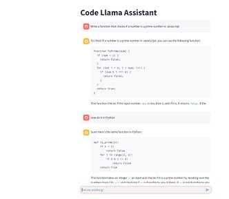 An image of the Code Llama chatbot front end