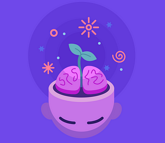 Illustrated brain tree growing from head for Brainfood.