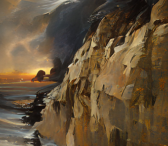A harsh, forbidding cliff with crashing tidal waves below.