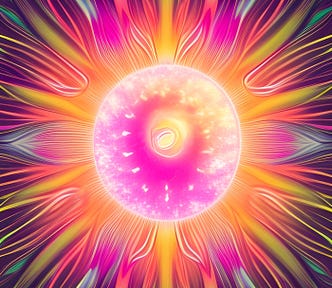 Pink centred sun, womb, fire, abstract beauty