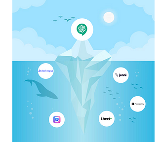Self-made image. An iceberg with ChatGPT logo on the top and other AI tools below the level of water.