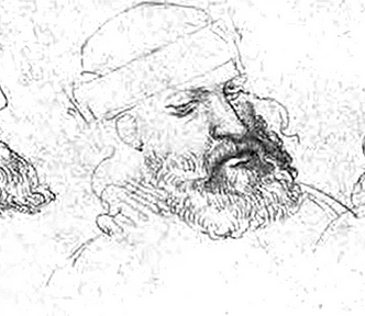 Three sketches of a bearded man from different angles