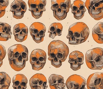 Picture a group of computer generated skulls