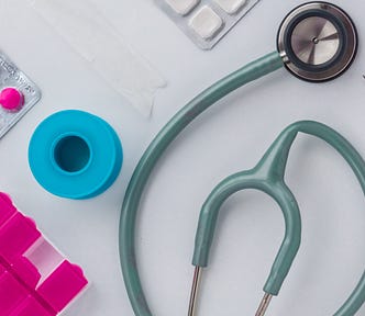 Doctor’s medical tools laid out on a table