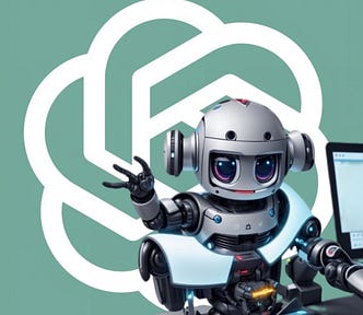 AI-generated image of a cute tiny robot in the backdrop of ChatGPT’s logo