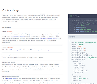 Image of the Create a charge endpoint in Stripe API.