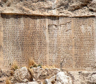 An image of cuneiform from roughly 486 to 465 BCE, during the reign of Xerxes I of the Achaemenid Empire, written in Elamite, Old Persian, and Babylonian.