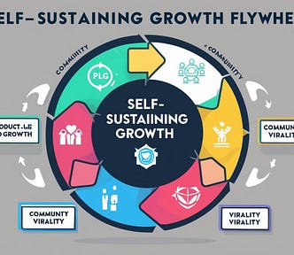 The Growth Flywheel creates a self-sustaining cycle of growth by combining product-led growth, community, and virality.