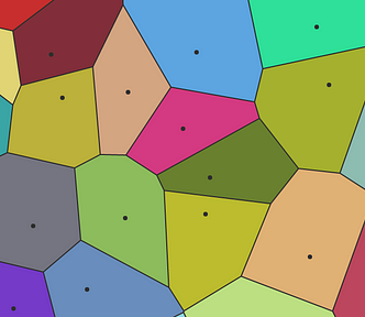 Picture of Voronoi cells. Article cover for “Similarity Search with IVFPQ — Find out how the inverted file index (IVF) is implemented alongside product quantization (PQ) for a fast and efficient approximate nearest neighbor search”. Author: Peggy Chang