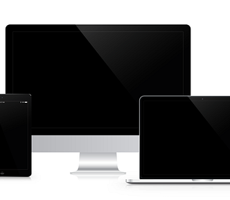 Apple products — monitor, MacBook, iPad and iPhone.