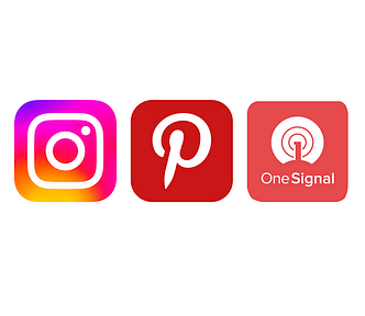 App logos for instagram, Pinterest and OneSignal