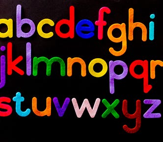 The English alphabet from A-Z in bright letters
