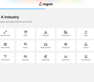 Industry selector in the LogoAI logo generator app