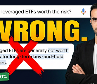Thumbnail showing Henrique centieiro debunking Google’s warning about leveraged ETFs, with “WRONG.” in yellow and a +39,000% return tag.