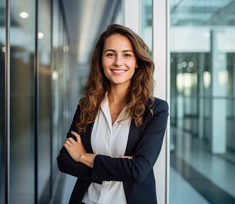 Outcome-oriented businesswoman in office hallway,  looking confident, smiling with arms crossed | Image by Tung Lam from Pixabay