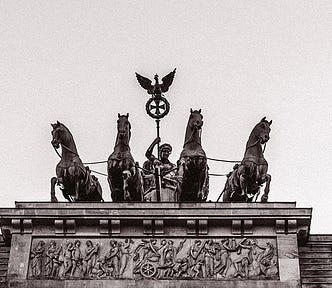Chariot atop the Brandenburg Gate, seen from below