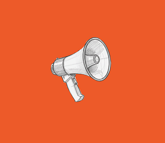 line drawing of a megaphone with an orange background
