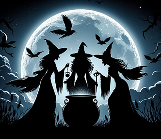 Image of three witches tending a cauldron to illustrate post
