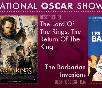 The 2004 International Oscar Showdown features The Lord Of The Rings: The Return Of The King and The Barbarian Invasions