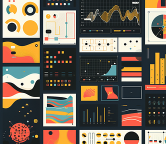 A screen filled with dashboards and components, effectively representing a library of design elements.