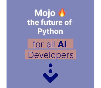 Self-made image. An image stating “Mojo, the future of Python for all AI Developers” with an arrow pointing down.