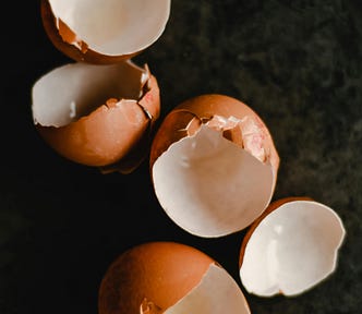 broken eggshells against a dark background