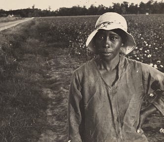 Black & white photo of Black cotton-field worker in Pulaski County, Arkansas, 1935, via New York Public Library