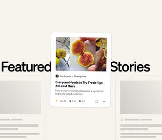 Image of three articles, with one moved to the top of the page. Text overlay says “Featured Stories”.