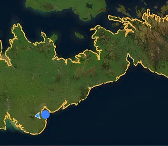 A satellite image of Great Britain weaved with the golden thread of the coastline walked.