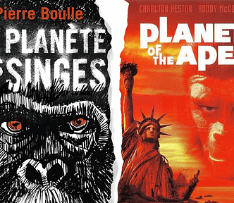 Planet of the Apes book vs. movie cover.