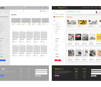 A side by side comparison of a wireframe and a final  design.