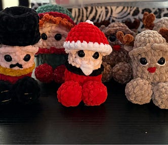 An army of small crocheted christmas penises.