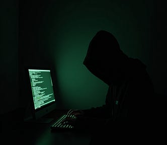 A hacker in a dark room with hoodie