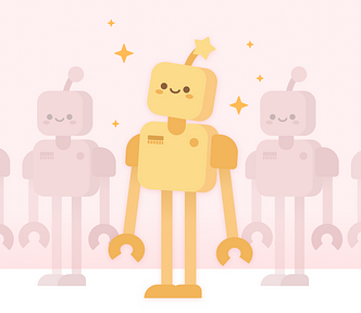 Decorative. A group of robots, but one is much more prominent and confident-looking than the others.