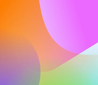 Flowing swirling blocks of vibrantly-hued pastel colors in an orange-to-purple-to-teal-to-green-to-violet gradient.
