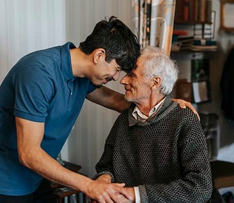 A moment of embrace for two family members