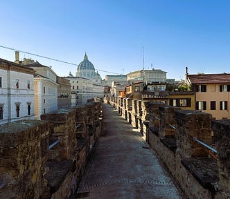 A view of the Passetto with Saint Peter’s Cupola in the background. All photos by author