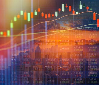 Double exposure of stock market chart on LED display concept over a cityscape of Hong Kong. Image by namning/Adobe Stock
