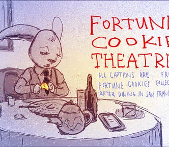 A rabbit checks his fortune cookie