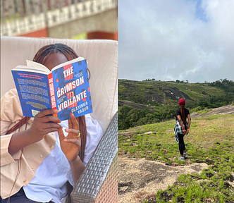 2 shots that make the thumbnail. 1 is of me reading the book — The Crimson Vigilante, the other is of me standing atop a rock during hiking