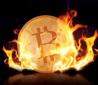 Image of a Bitcoin on fire.