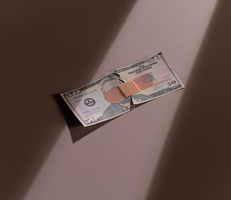 A $50 bill held together by a band-aid