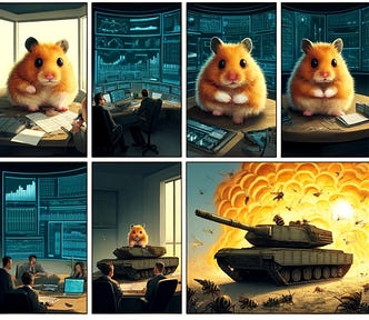 Hamster attacking hornets’ nest in a tank, aided by management dashboards.