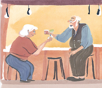 Two old people trying to get laid in a bar is both cute and gross at the same time.