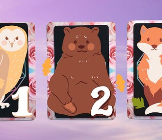 Three tarot and oracle pick a card piles with cute animals on them