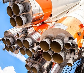 Soyuz rocket engines up close.