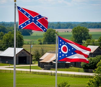 Confederate flag flown next to the Ohio flag in rural Ohio