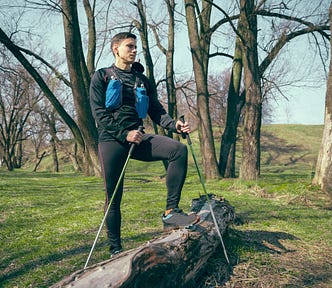 A Man Followed The Hottest Fitness Trend of “Nordic Walking”