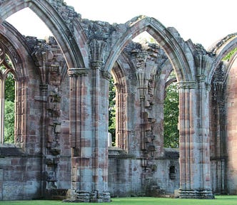 The starting point for Saint Cuthbert’s Way, Melrose Abbey, Scotland. Author Photo.